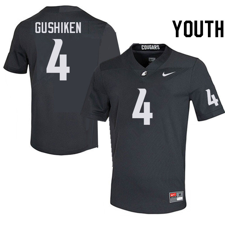 Youth #4 Kapena Gushiken Washington State Cougars College Football Jerseys Stitched-Charcoal